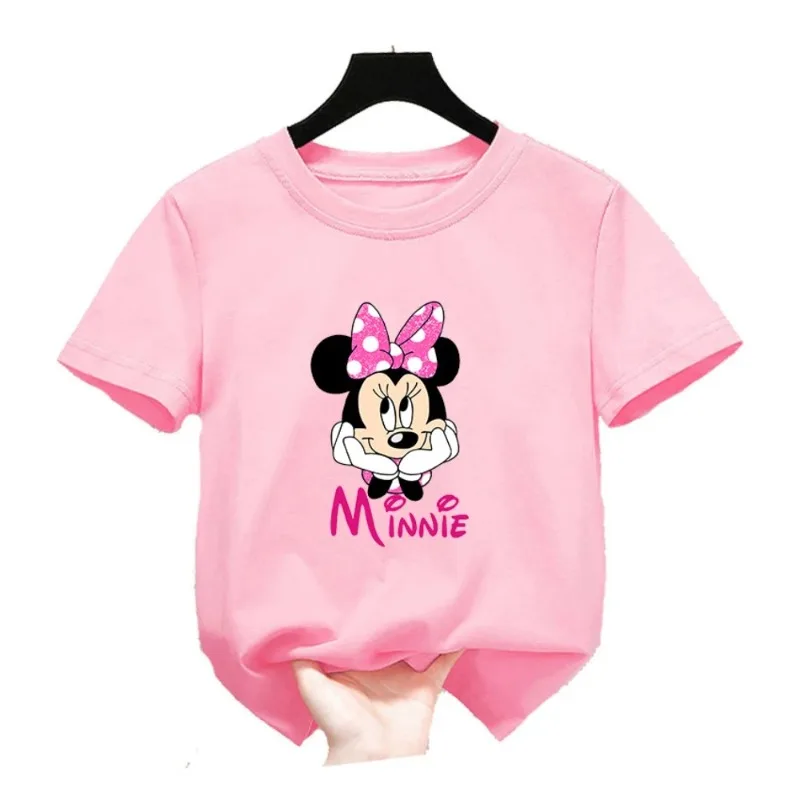 

2026 Summer New Children's T-shirt Minnie Bow Cartoon Printed Pure Cotton Breathable Parent Child Wear Casual Round Neck Top