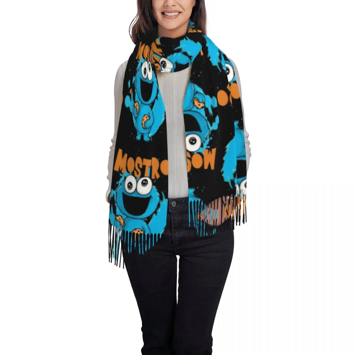 مخصص كوكي الوحش البرامج التلفزيونية وشاح التفاف المرأة شتاء طويل دافئ شرابة شال الأوشحة للجنسين #2