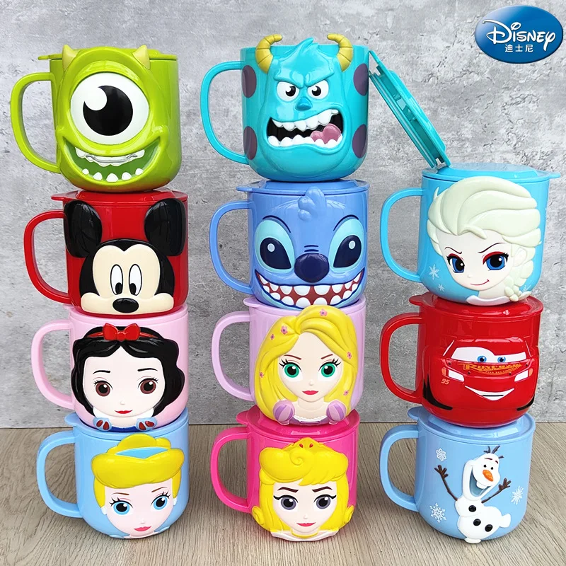 Cartoon Disney Mickey Stitch 260ML tazza per bambini con coperchio tazza per il latte Frozen Elsa 3D tazza per bere a casa tazza per spazzolatura