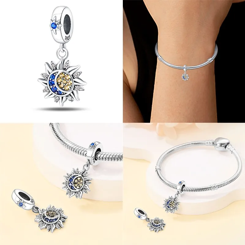 Luminous 925 Sterling Silver Hot Selling Stars And Moon Charms Fit 925 Original Bracelets DIY Jewelry Making For Women Gift