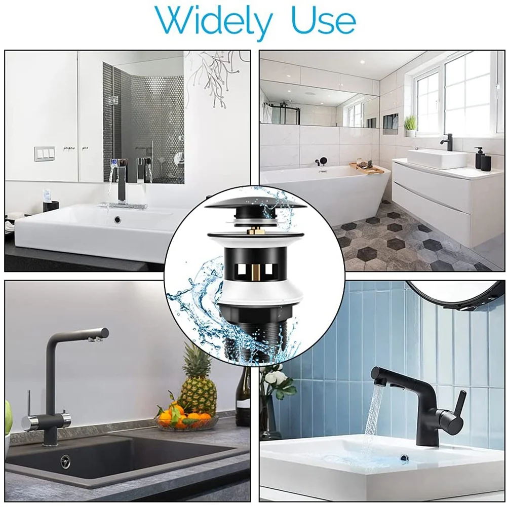 ABJT-Basin Waste Slotted Washbasin, Universal Up Sink Waste Brass Click Clack Sprung Plug With Overflow For Bathroom