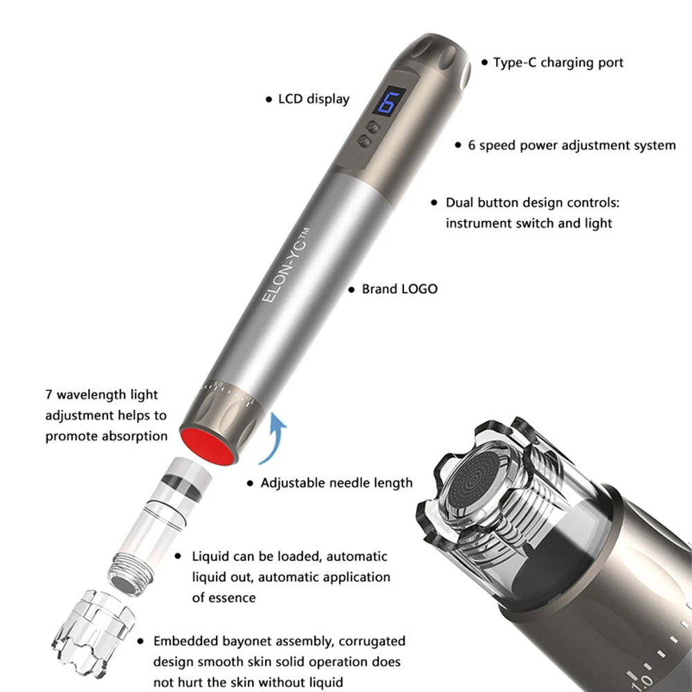 Hydra Dermapen H6 7 Color Light Professional Microneedling Pen With 5Pcs Needles Cartridges Derma Pen MTS Device