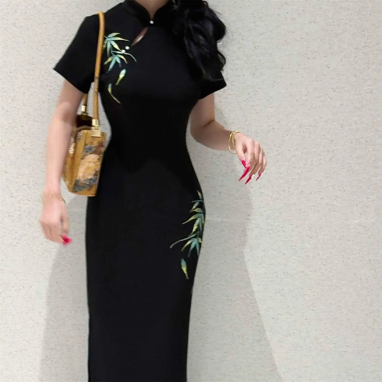 2025 Summer Bamboo Qipao, Embroidery Chinese Dress, Short Sleeve Daily Wear Cheongsam New Robe Chang Sam Ladies Dresses