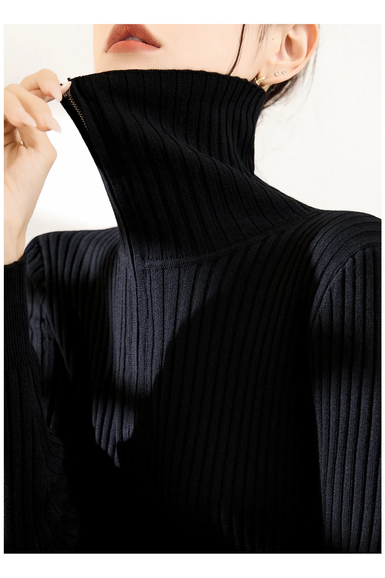 High-grade long-sleeved shirt new pure cashmere turtleneck knitted bottoming shirt half zipper ladies sweater