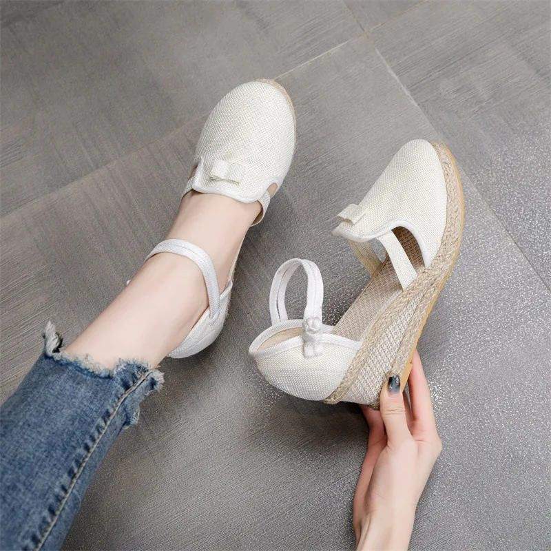 Espadrilles Woman Summer Closed Toe Sandals Ladies Casual Wedges Shoes Elegant Heeled Sandals Pumps Footwear Sandalias Mujer