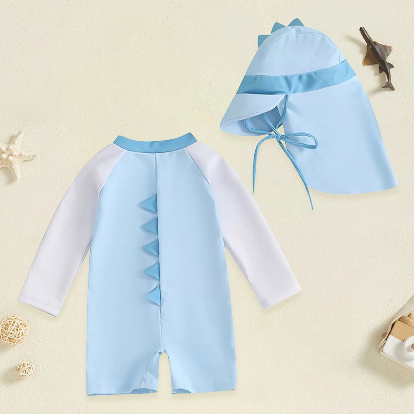Newborn Baby Long Sleeve Swimsuit Rash Guard New Dinosaur Cosplay Bodysuit Swimwear With Visor Hat Kdis 1-7 Y Pool Swimwear