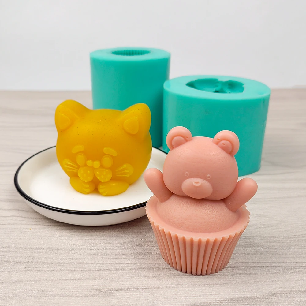 

PRZY Cute Bear Scented Candle Silicone Mould 3D Cake Lie Win Bear&Cat Handmade Soap Molds Chocolate Mold Clay Resin Mold