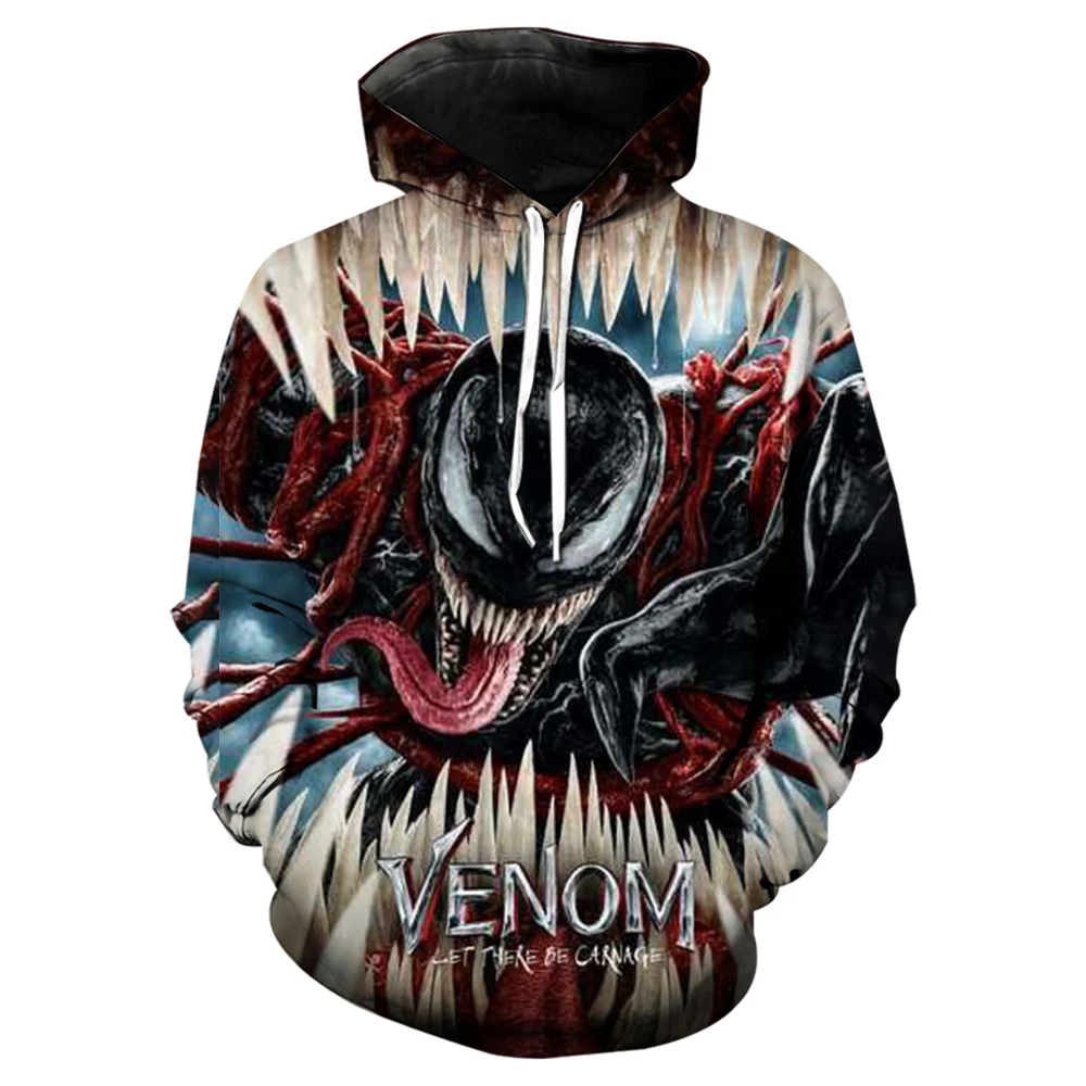 2025 Venom Villain 3D Printed Full Body Long Sleeve Men's Hooded Sweatshirt, Teenage Street Casual Plus Size Men's Clothing