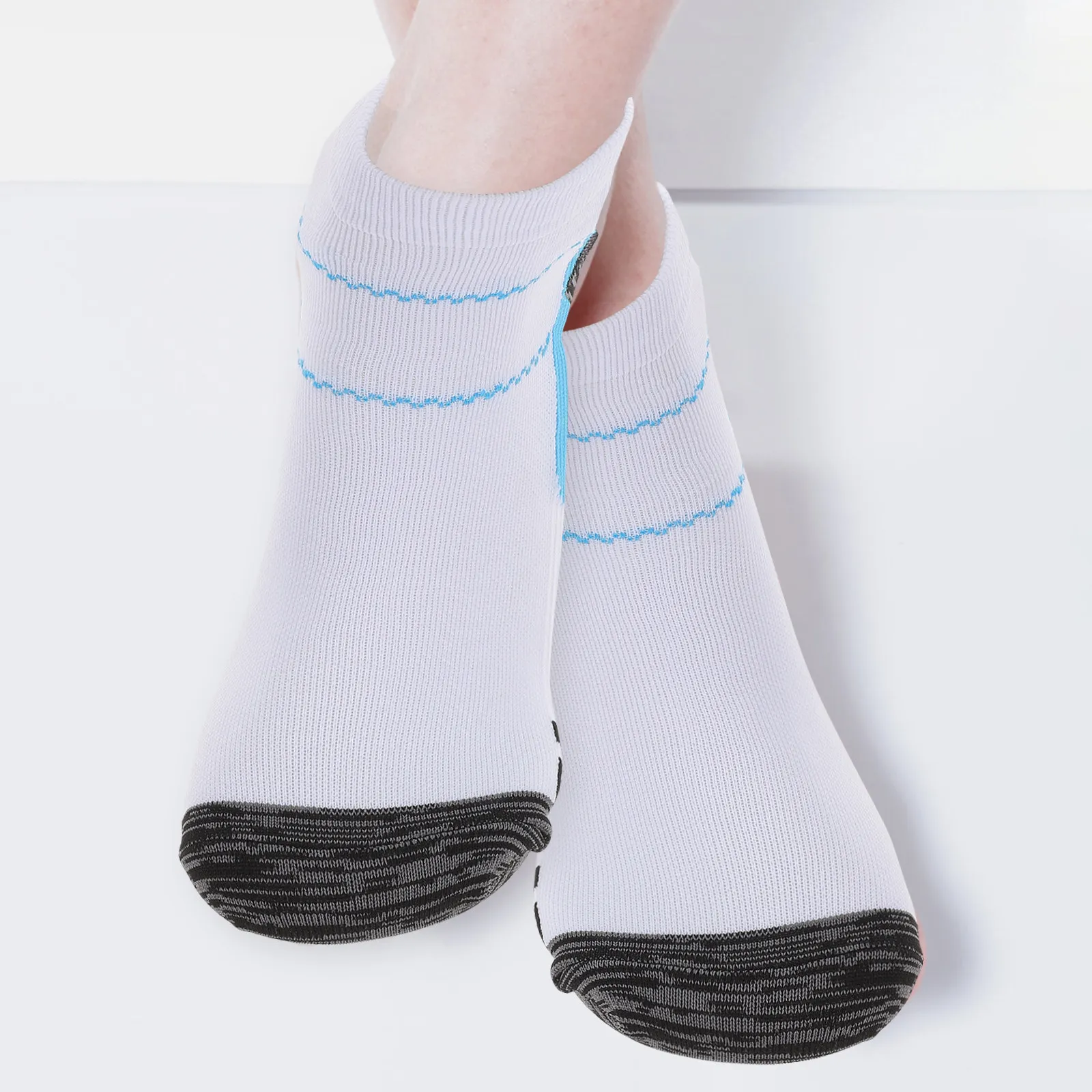 

Pair of Compression Socks Blue White Nylon Extra Cushion Arch Support Plantar Fasciitis Heel Pain Relief Socks for Active Wear