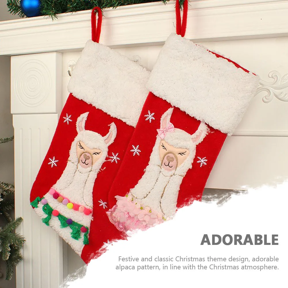 

Christmas Stocking Hanging Decor Adorable Alpaca Pattern Festive Tree Ornament For Fireplace Wall Door Xmas Party Decoration