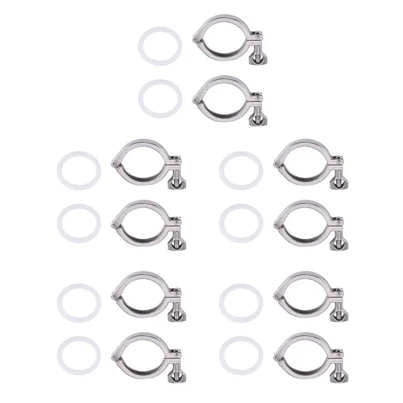 ABMO 10Pcs Tri-Clamp Steel Single Pin Heavy Duty Tri Clamp With Wing Nut For Ferrule TC With Silicone Gasket 2 Inch