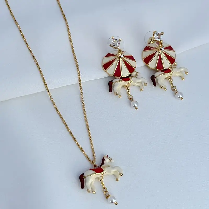 

KS European and American Fashion Personality Carousel Amusement Park Christmas Series Earrings Necklace