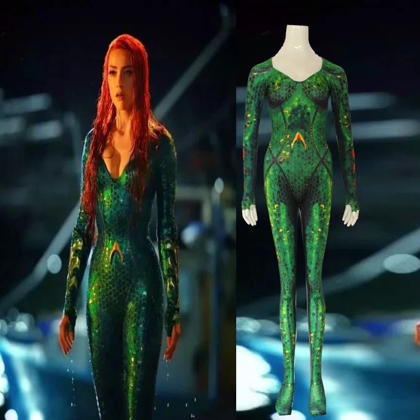 DC Movie Aquaman Mera Queen Cosplay Costume Anime Zentai Bodysuit Suit Green Jumpsuits Halloween For Women Party Cosplay Costume