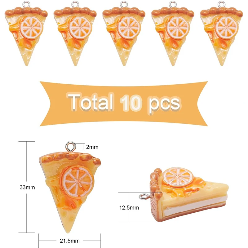 10Pcs Resin Triangle Pizza Cake Charms Cute Imitation Food Charms for Earrings Necklace Keychain Jewelry Making DIY Findings