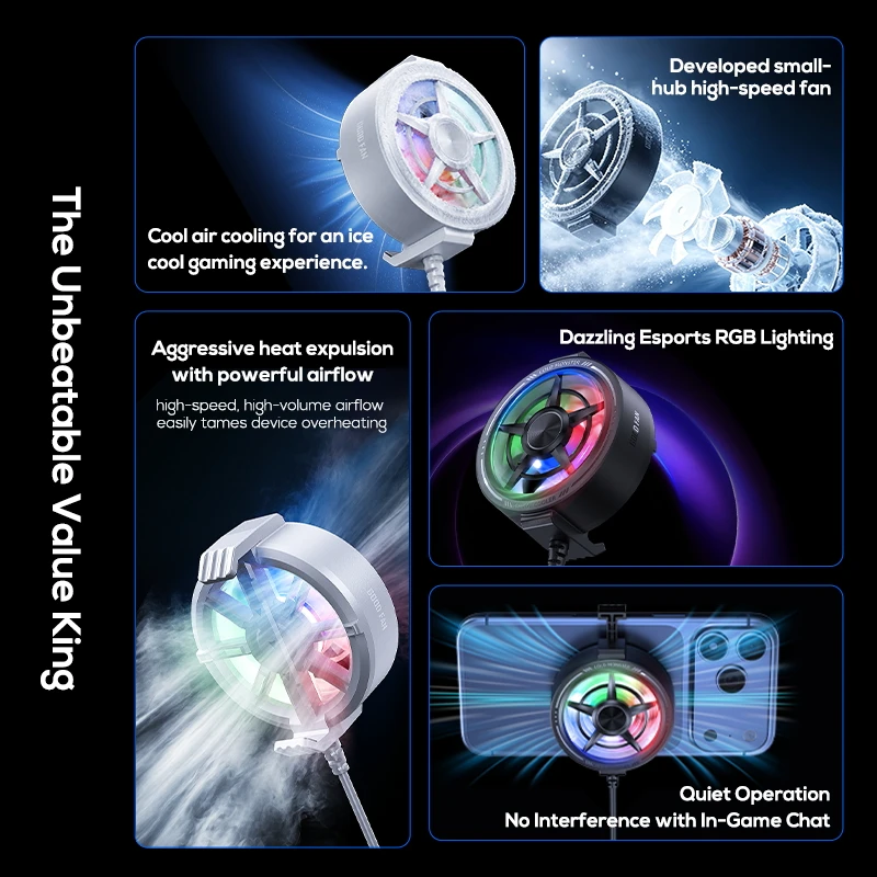 Portable Back Clip Mobile Phone Cooling Radiator Fan RGB Phone Air Cooler for Gaming Live Stream Universal Smartphone Heat Sink