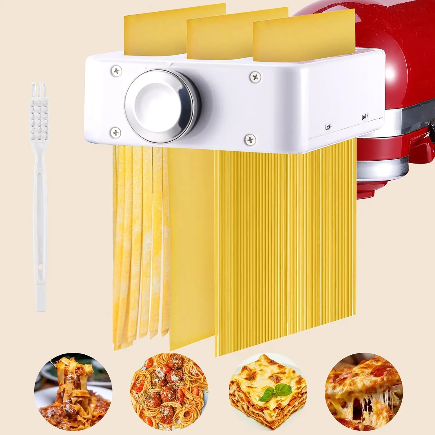 Accesorio para Pasta para Batidora KitchenAid, Máquina para Hacer Pasta 3 en 1, Incluye Rodillo para Láminas de Pasta, Cortador de Espaguetis y Fettuccine