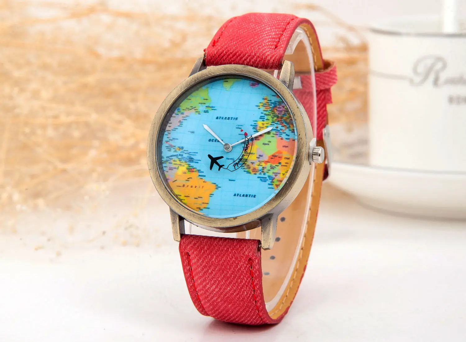 Relojes de Mujer con esfera de tierra a la moda, Reloj de pulsera informal con correa de cuero para Mujer, Reloj para Mujer