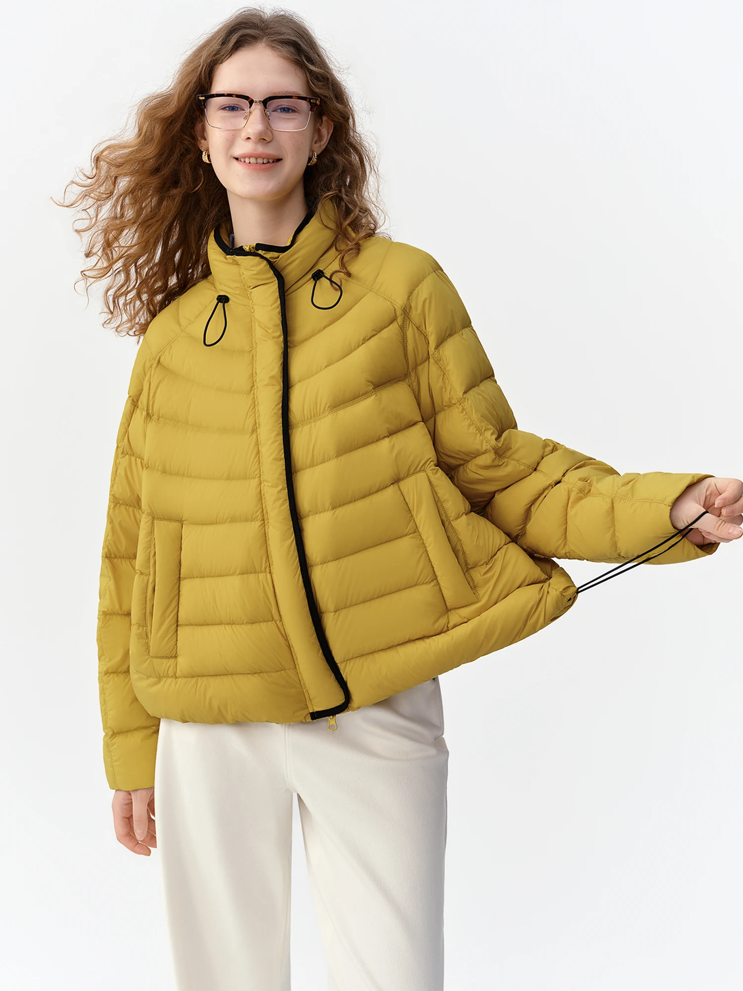 DUSHU Women Color Block Stand Collar Lightweight White Duck Down Vest Drawstring 2026 Winter New Warm Stylish Commuter Outerwear