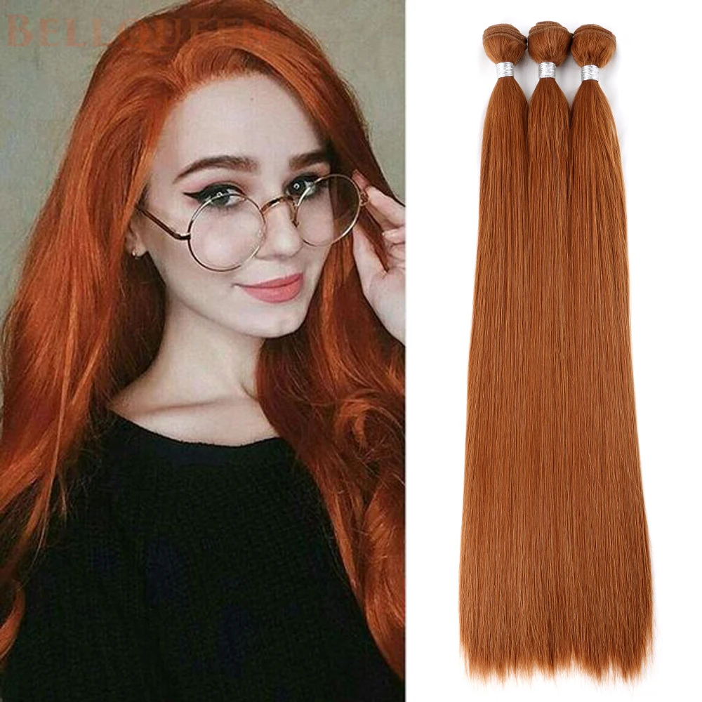 Silky Straight Hair Bundles 26 Inch Long Hair Weaving High Temperature Synthetic Double Weft Hair Extension For Women