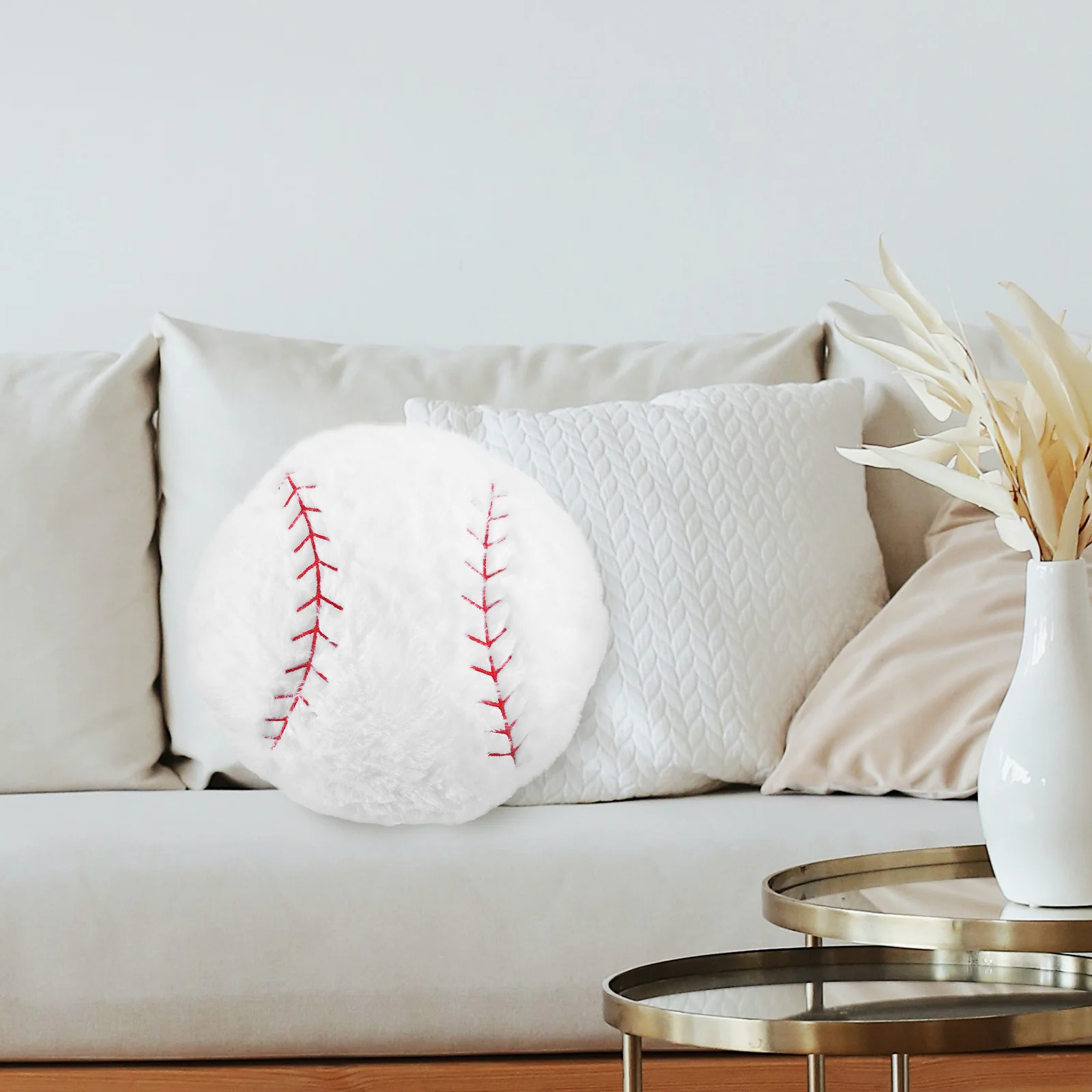 

1Pcs Stylish Baseball Shape Cushion Plush Ball Pillow Cozy Round Decorative Pillow