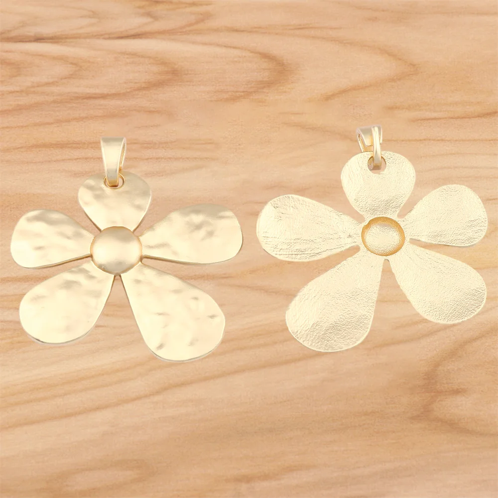 1 Piece Matt Gold Color Large Hammered Flower Charms Pendants for DIY Necklace Jewelry Making Findings Accessories 68x60mm