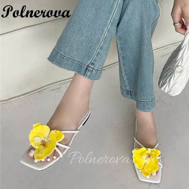 Flower Slippers Summer Comfortable Flat for Women Outerwear Beach Shoes Casual Flip Flop Ladies Sandalias De Mujer Verano 2024