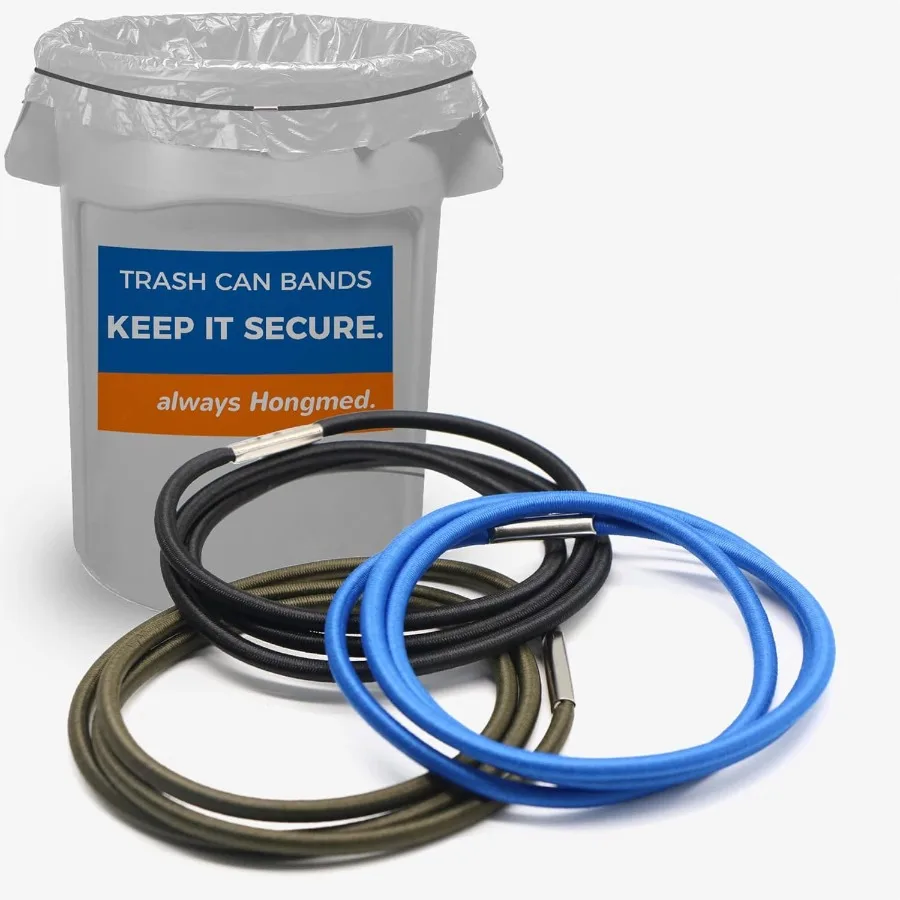 

Trash Can Bands Set of 3 Fits 32 to 55 Gallon Cans Large Elastic Rubber Bands for Kitchen/Office/Garage Secure Garbage Bags Bla