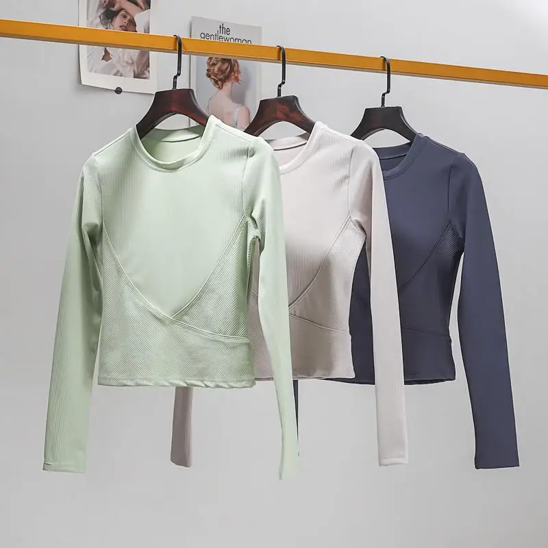 

Long Sve Yoga Fitn Одежда Женский ор-топ Пилатес Бег Qui Dry Утягивающая спортивная одежда Осенняя высокая сто