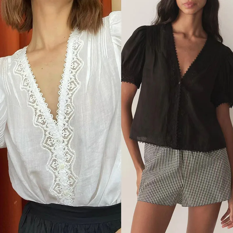 

Лето 2023, женское хлопково-льняное нижнее белье с открытыми крючками, вязаная кружевная отделка, большой V-Ne Bubble Sve irt, свободная посадка ort Sve irt