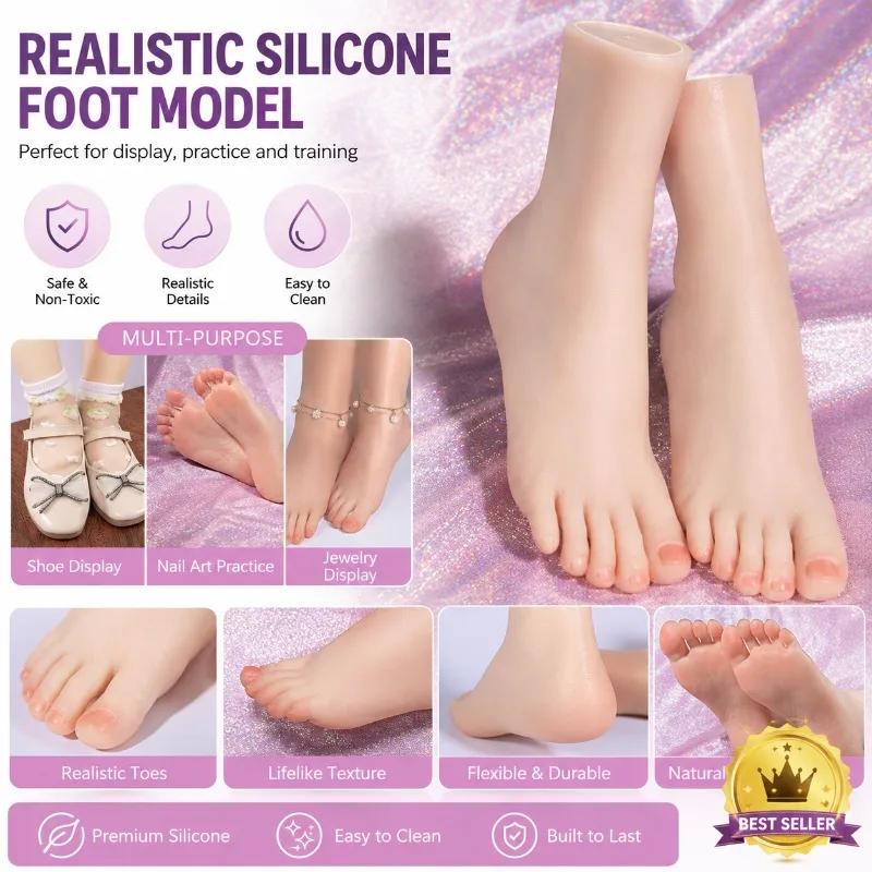 

1:1 Lifesize 33cm Girl Silicone Foot Model Mannequin in Skin Colors Soft Slicone Professional Nail Art Display for Beauty School