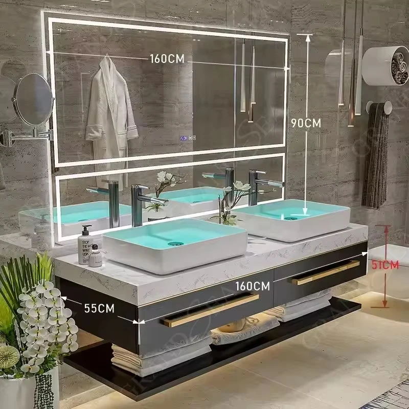 Furniture Modular Interior Bathroom Storage Furniture Waterproof Double Bowl Basin Bathroom Vanity Cabinet Customizable
