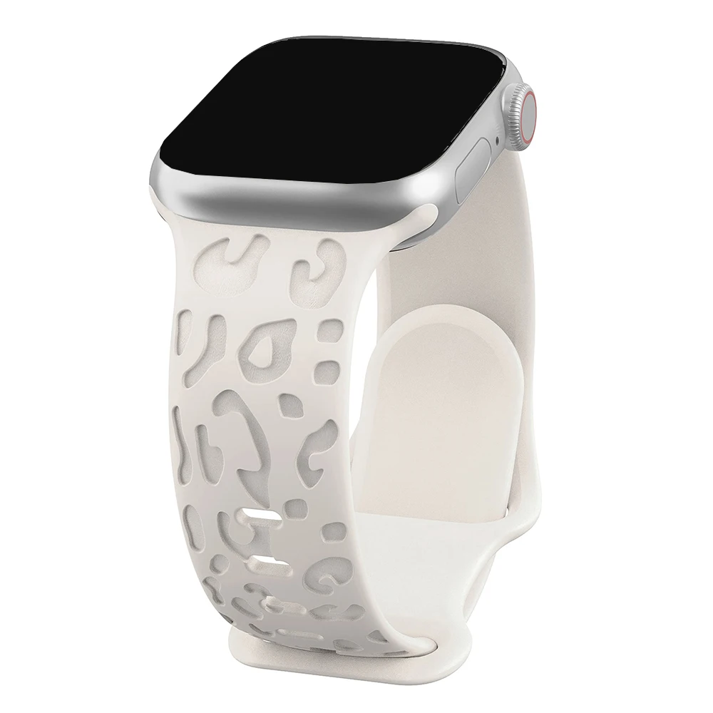 Graviertes Leopardenarmband für Apple Watch Ultra2 3 Band 49 mm 44 41 40 45 38 mm Silikonarmband Iwatch Serie 98765SE 10 11 46/42 mm