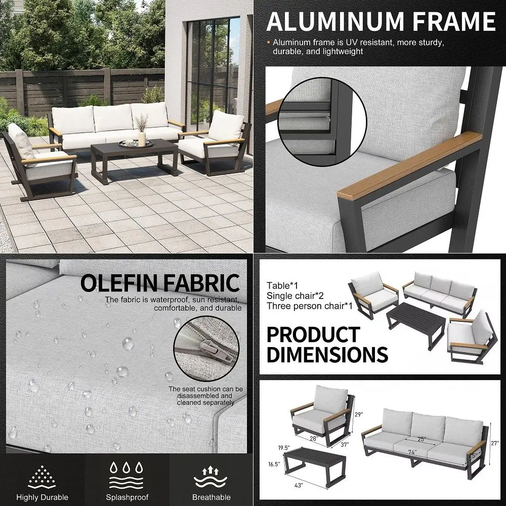 

5 Piece Patio Furniture Set, Small Balcony Furniture, PE Wicker Rattan Patio Chairs Set of 2, Outdoor Lounge Chairs with Cushio