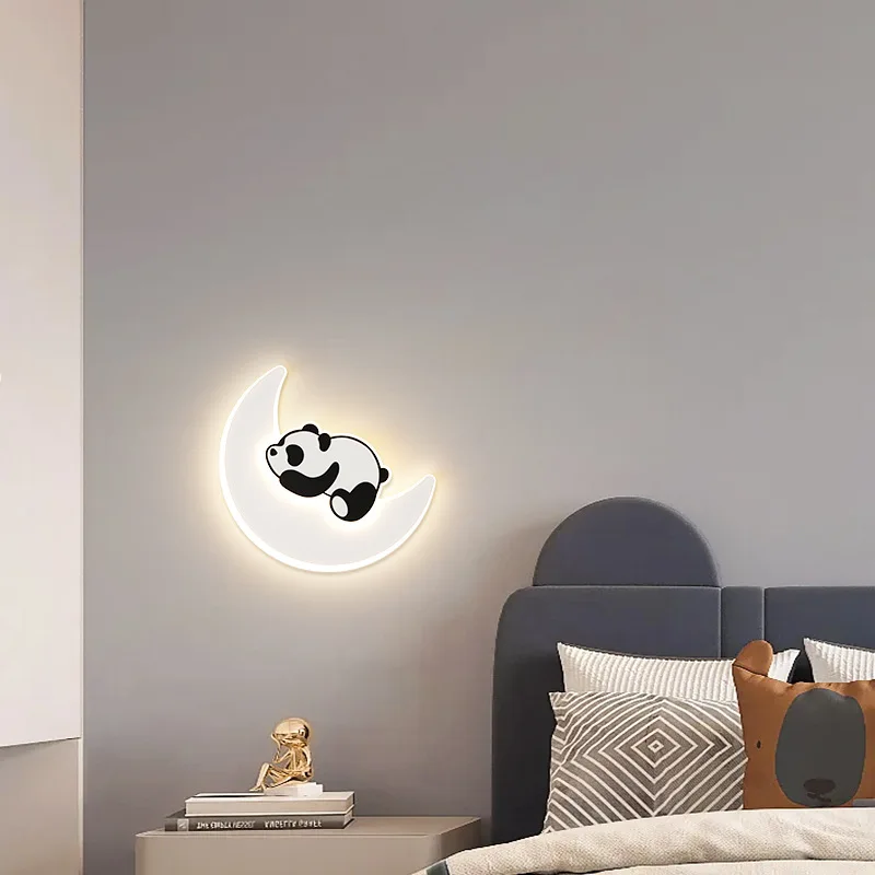 Creative Panda Wall Lamps Iron Wall Sconces Astronaut Bedroom Bedside Wall Light for Kids Baby Boy Children\'s Room Lighting