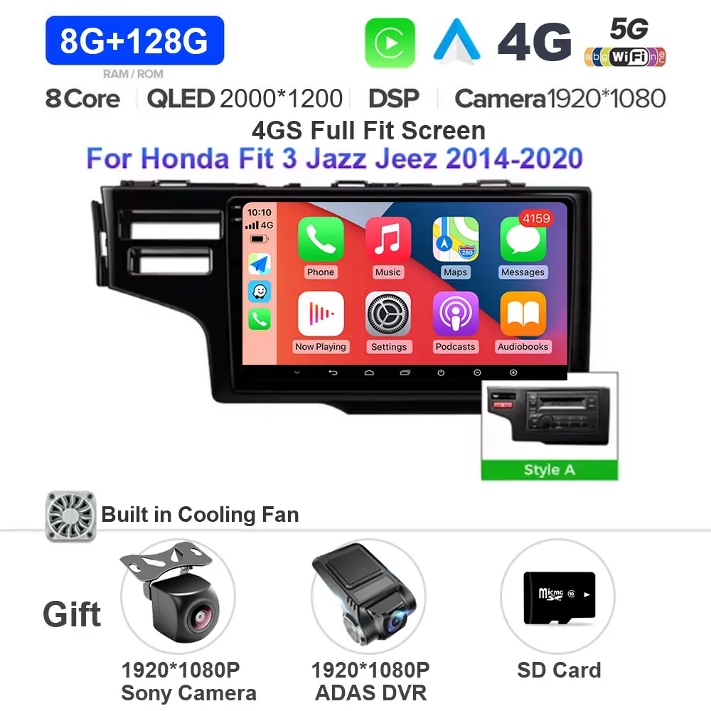 Android 15 autoradio voor Honda Jazz 3 2015 - 2020 Fit 3 GP GK 2013 - 2020 Carplay Auto GPS Navigatie Multimedia Speler 4G WIFI