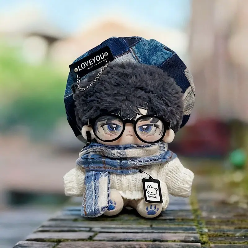 20cm Cool Handsome High Cold Wind Blue Cowboy Hat Sweater Cotton Doll Clothes Fat Body Can Wear Fans Children Dolls Cute Gifts