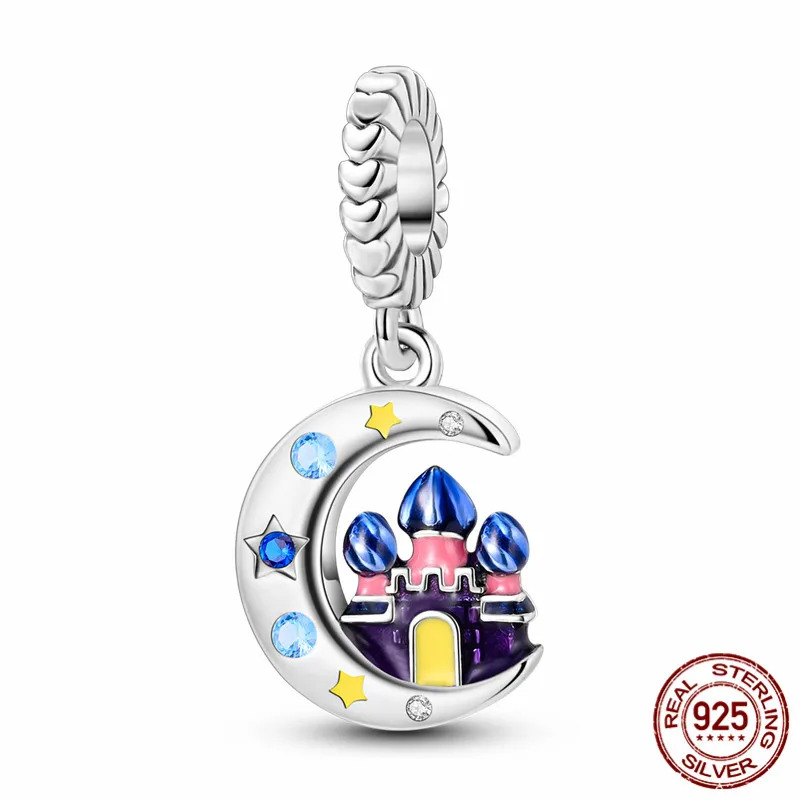 

925 Sterling Silver Castle on the Moon Charm Bead, paired with an original bracelet, perfect for women's DIY jewelry.