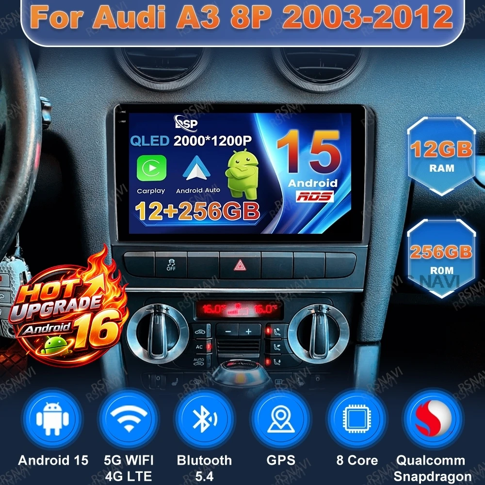 Android 16 Multimedia Car Radio Video Player For Audi A3 8P 2003 2004 2005 2006 2007 2008 2009 2010 2011 2012 GPS Navigation