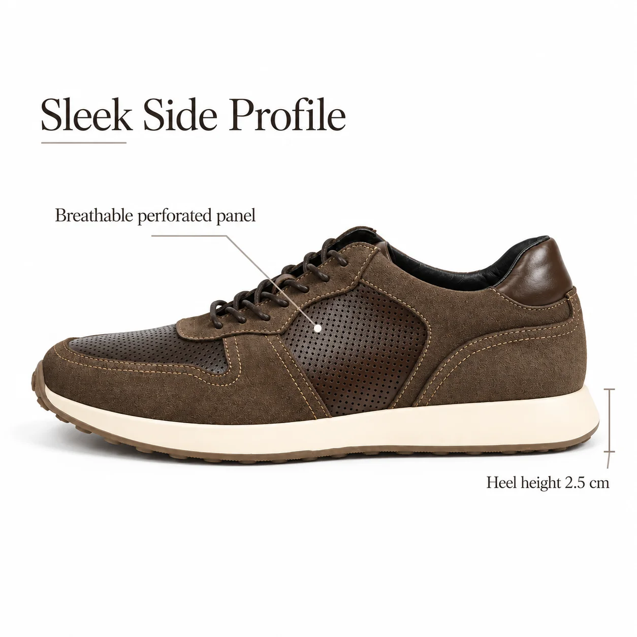 Retro Running Shoes Distressed Suede Genuine Leather Cushioned Low Top for Men Brown