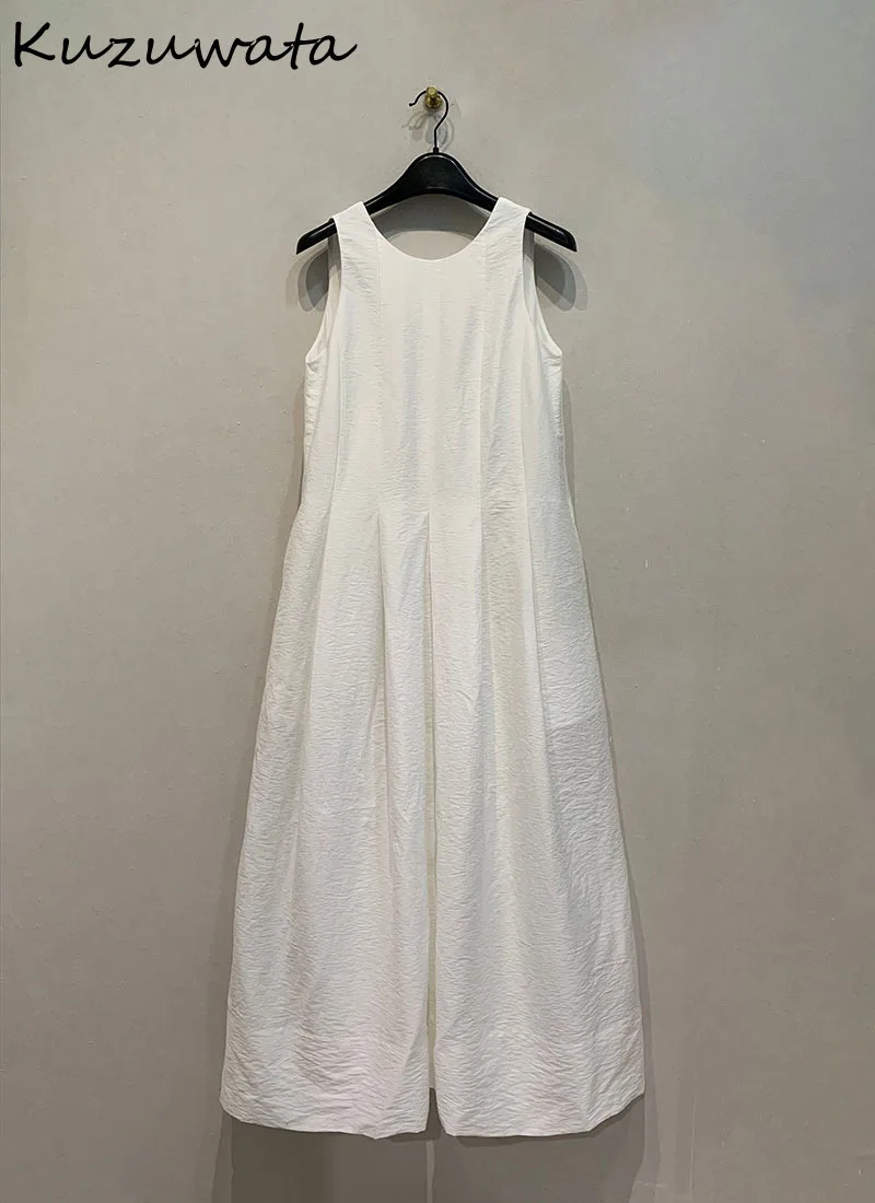 

Kuzuwata Simple Casual High Waist Dress New Moda Vintage French Style Sleeveless Robe Japan Backless Loose Slim Literary Mujer