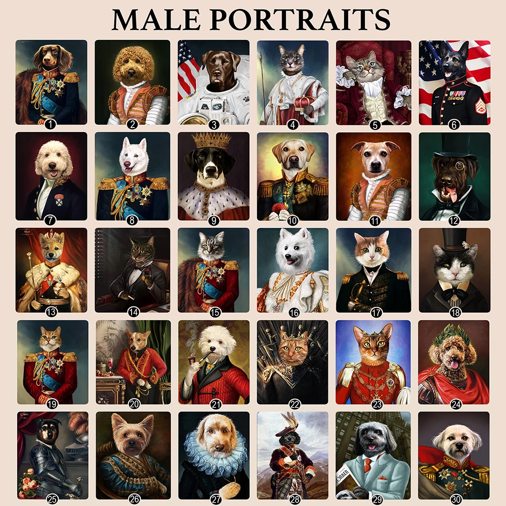 Vintage Renaissance Oil Painting Custom Male Female Pet Portrait Prints,Personalized Dog & Cat Poster,Pet Lover Home Decor Gift