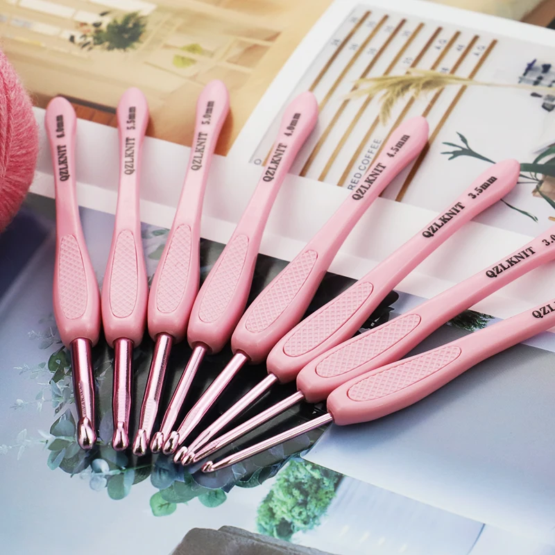 

8pc/set pink ABS knitting needle tool, pink handle alumina needle, single pointed crochet hooks sweater needle, size 2.5mm-6.0mm