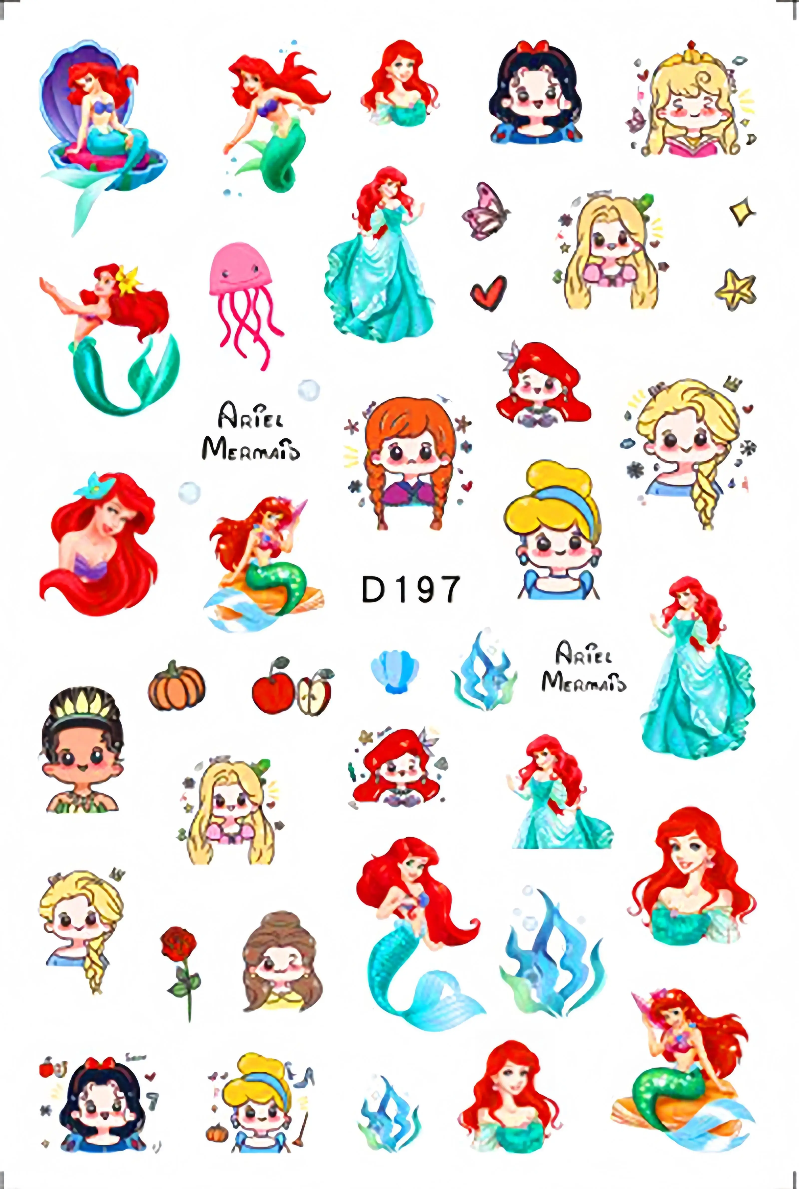 Disney cartoon princess adesivos, brinquedos clássicos, branca de neve, sereia, adesivos, 1 parte