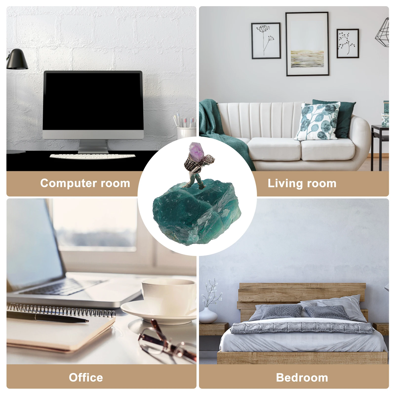 

Miner Back Basket on Crystal Stone Ornament for Tabletop Home Decor Exquisite Irregular Crystal Craft Meditation Stone