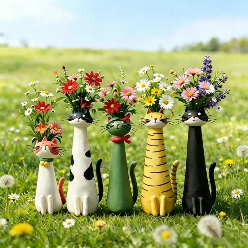 ⑧ Cat-Shaped Resin Vase, Cute Long-Necked Cat Flower Arrangement Ornament Home Desktop Floral Decoration Great Gift