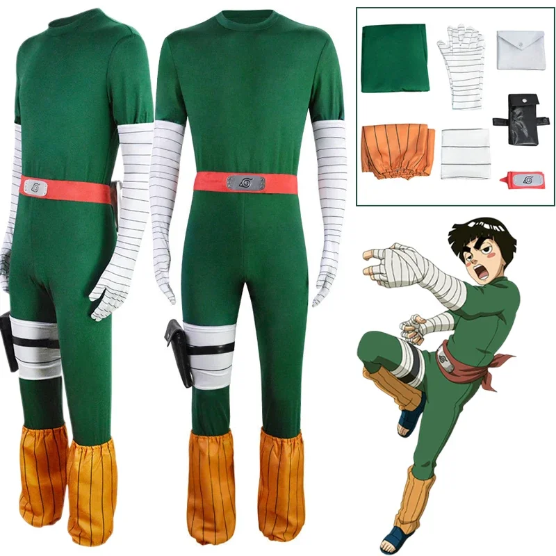 

Anime Ninja Rock Lee Cosplay Costume Man Combat Uniform Hero Tight Jumpsuit Yakumo Night Kai Kai Huang Suit Halloween Party