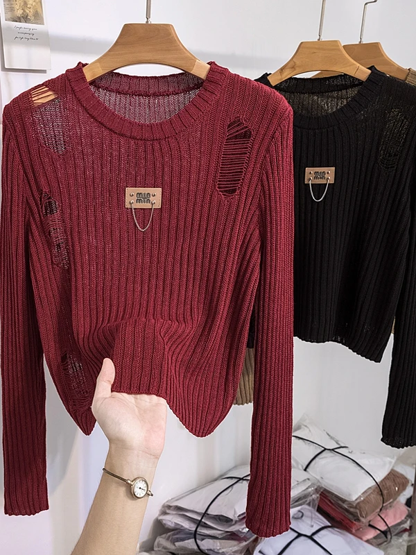 

plus Size Women's Knitwear Hollow out round Ne Sweater Coat Spring Autumn Comfortable Fit Long Sve Color Top