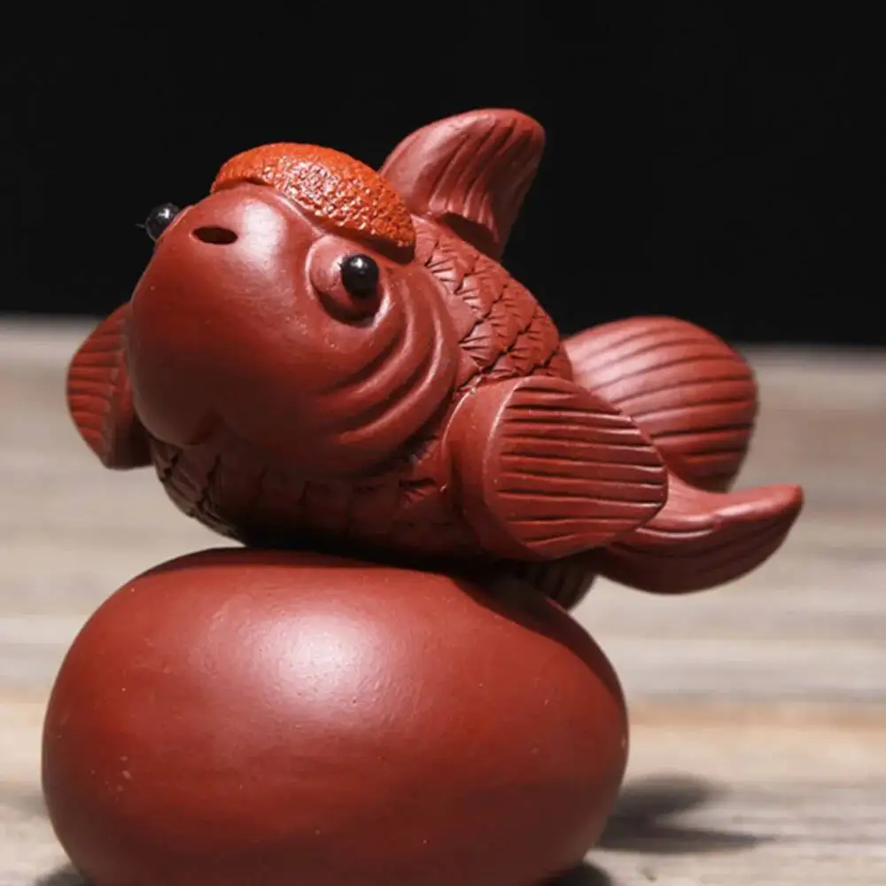  Zisha Tea Pet Goldfish Ornament Handmade Lucky Head Tea Set Accessories Ceramic Sculpture