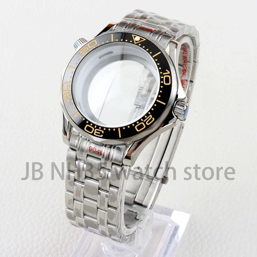 

NH35 41mm Silver Watch Case Solid 316L Stainless Steel Waterproof Fit Seamaster 300 NH35 NH36 Automatic Movement 31mm Dial