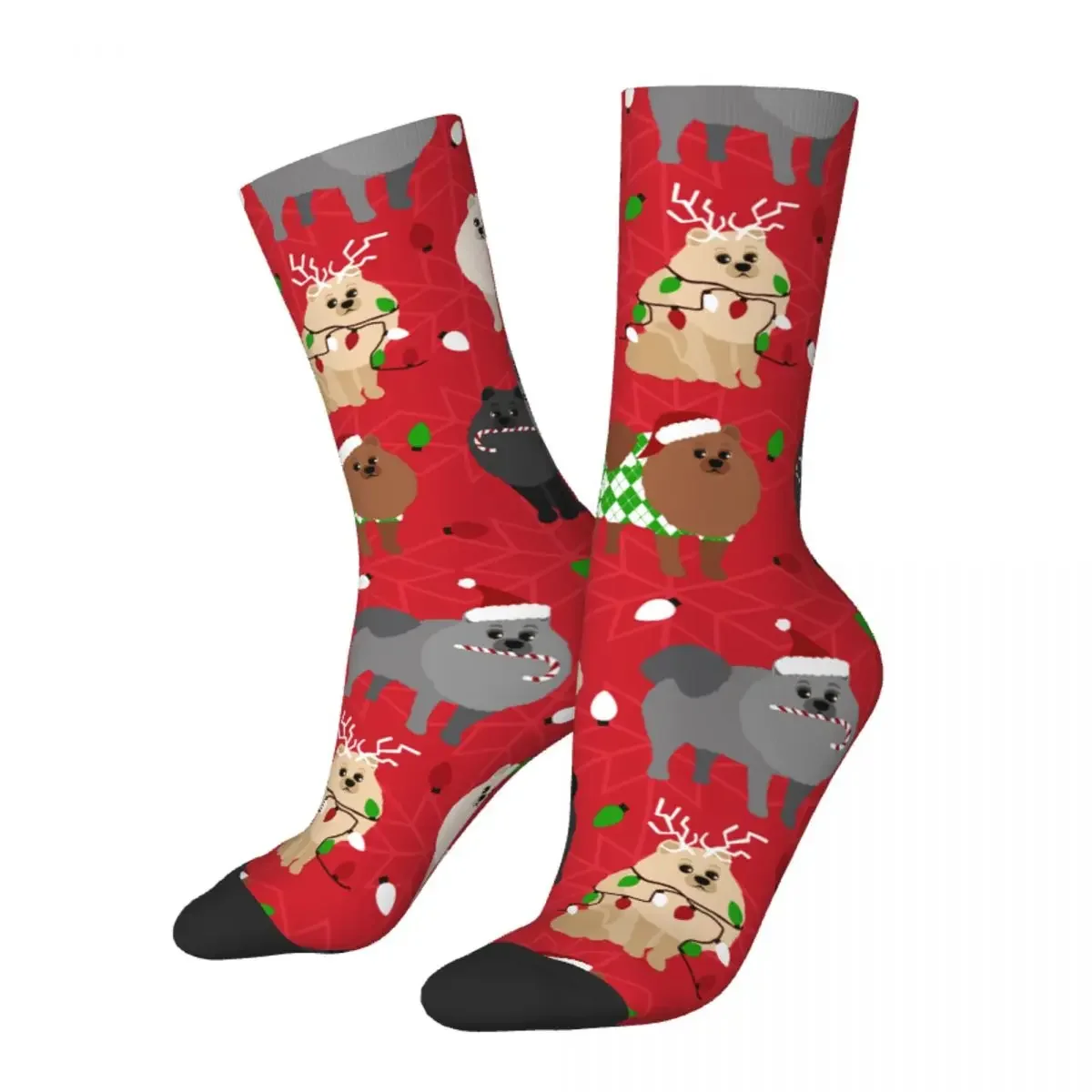 

Cool Christmas Pomeranians Dog Basketball Socks Polyester Socks for Unisex Non-slip